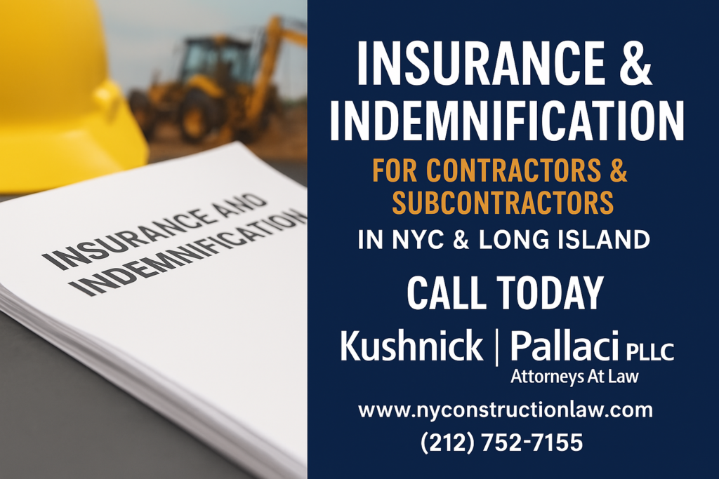 Legal guidance for contractor and subcontractor insurance and indemnification in NYC and Long Island