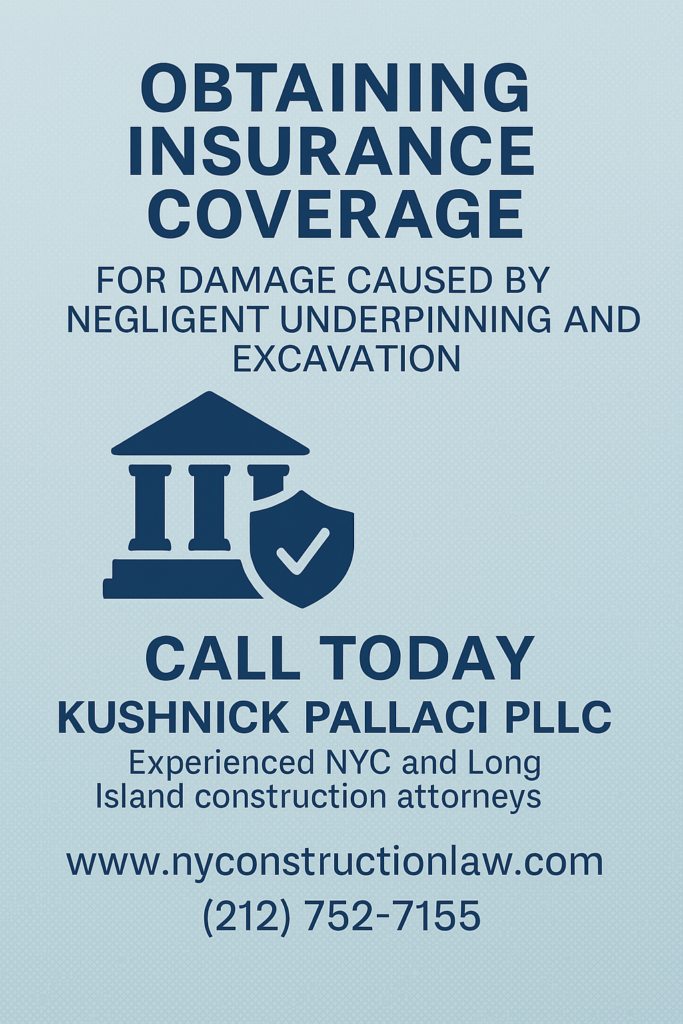 Legal help securing insurance coverage for damage caused by negligent underpinning and excavation in NYC and Long Island