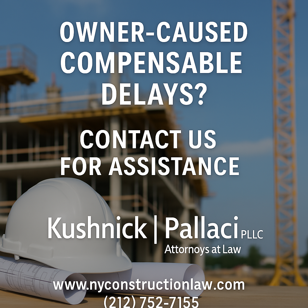 Construction site with crane and blueprint helmet symbolizing owner-caused compensable delays
