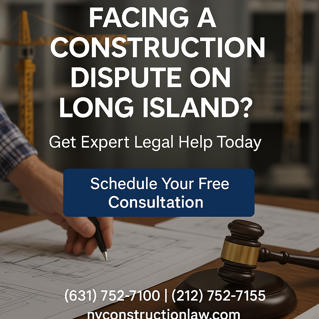 Call-to-action image for Long Island construction dispute lawyer offering free consultation